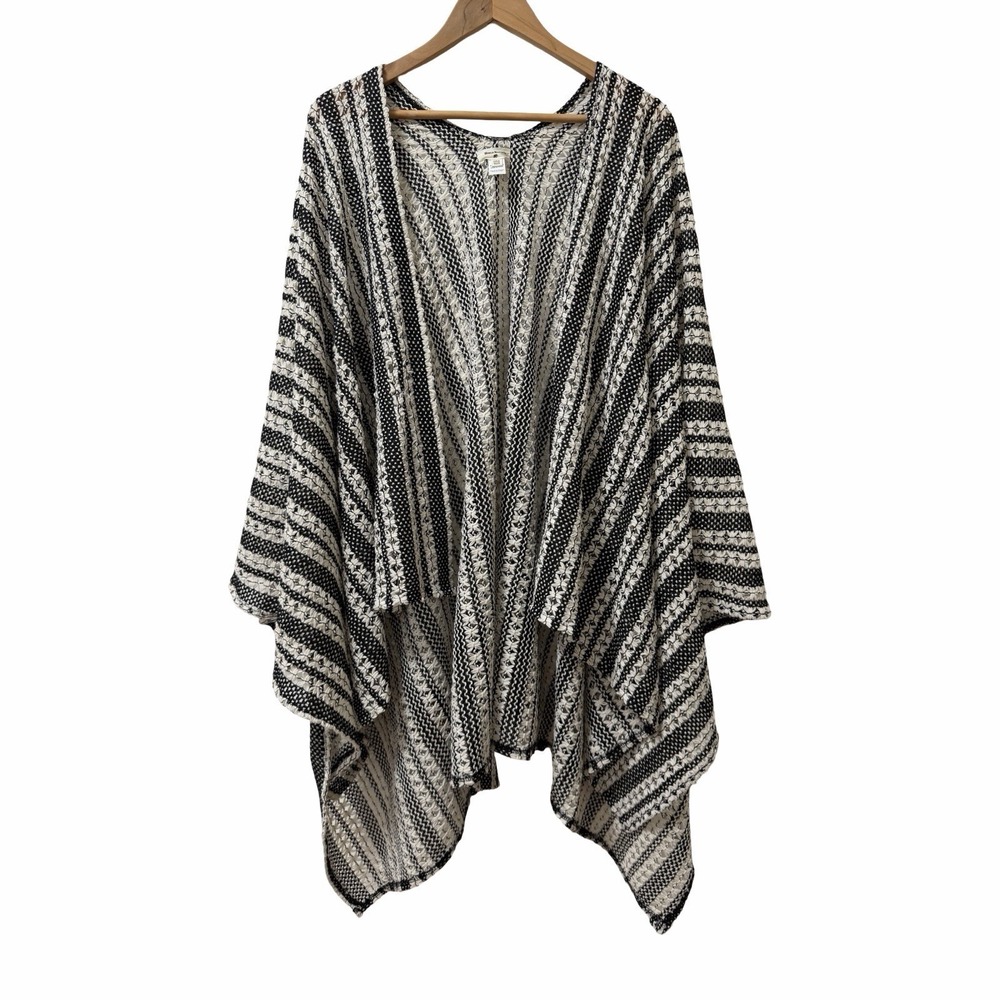 World Market Womens Crochet Open Knit Poncho Shawl Wrap One Size OS Boho Stripe